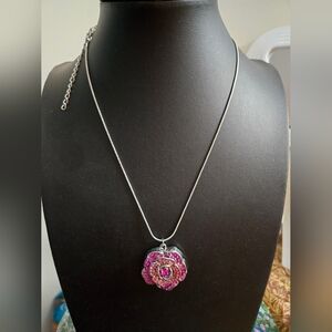 Elegant Pink Rose Pendant Necklace